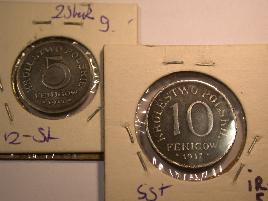  J04  Polen 5 + 10 Fenigow 1917 in ss, vz-st  2 Münzen   Originalbilder   