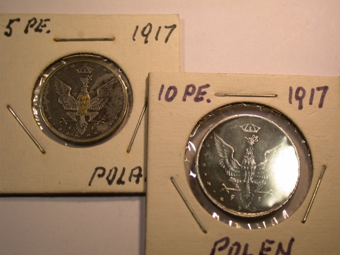  J04  Polen 5 + 10 Fenigow 1917 in ss, vz-st  2 Münzen   Originalbilder   