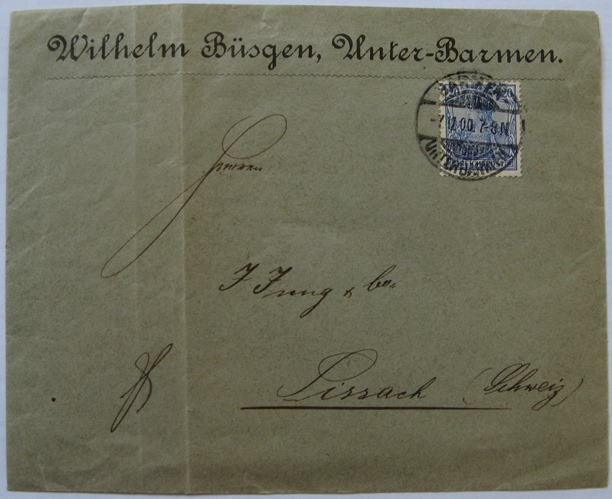  1900-Deutsches Reich-Barmen-Umschlag mit Briefmarke Germania-Mi:DR 57   
