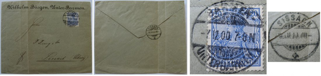  1900-Deutsches Reich-Barmen-Umschlag mit Briefmarke Germania-Mi:DR 57   