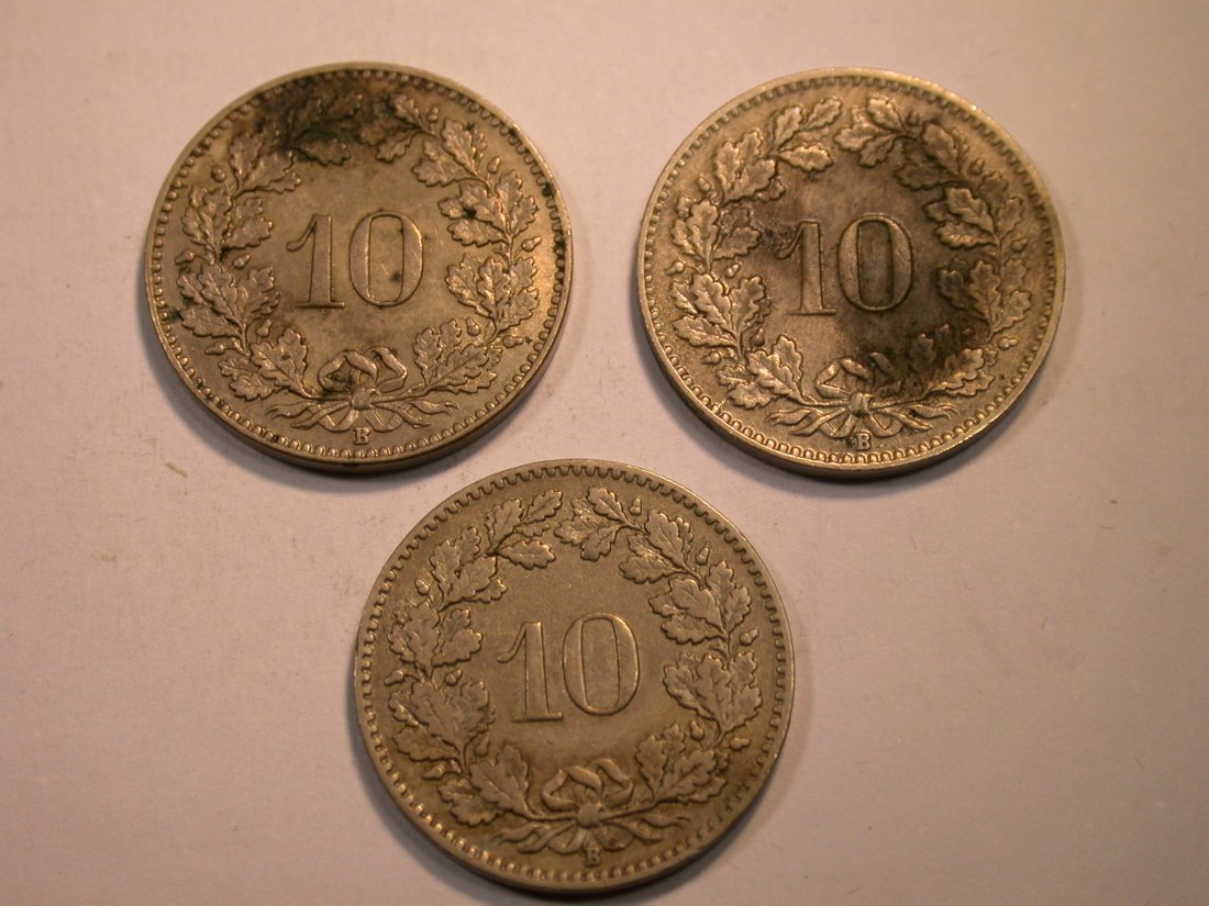  J22   Schweiz  10 Rappen 1912,1920 und 1922  ss, angelaufen  3 Münzen   Originalbilder   