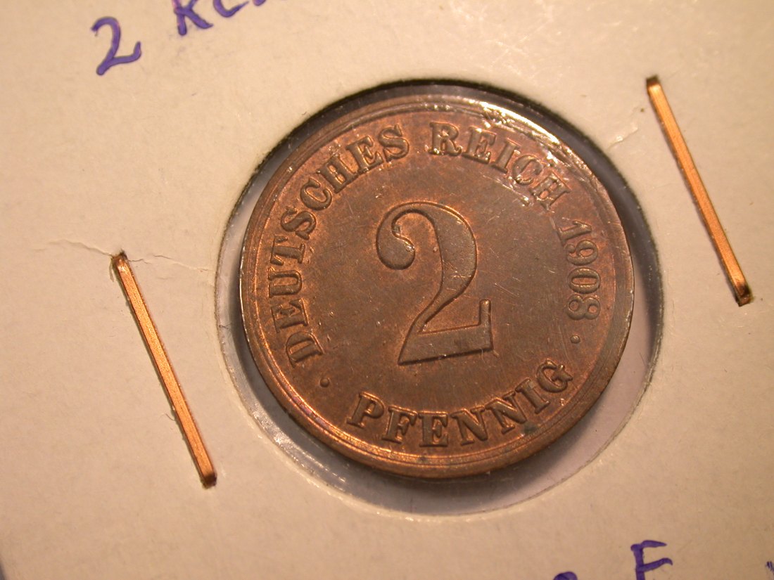  J22  KR  2 Pfennig  1908 E in f.st, Erstabschlag   !!!    Originalbilder   