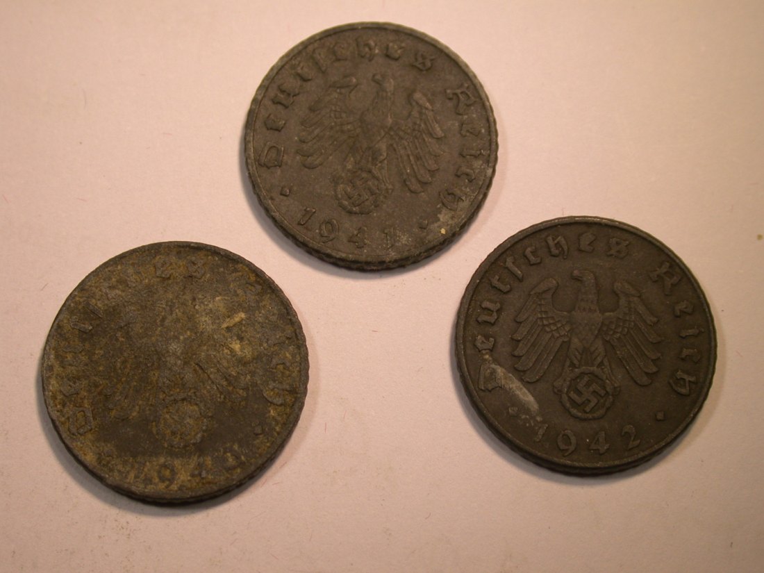  J22  3.Reich  5 Pfennig  1941 F, 42 G und 43 E  in m. ss  3 Münzen  Originalbilder   