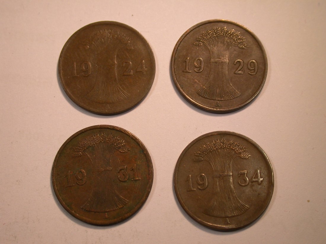 J22 Weimar 1 Reichspfennig 1924,29,31 und 1934 A in ss 4 Münzen Originalbilder