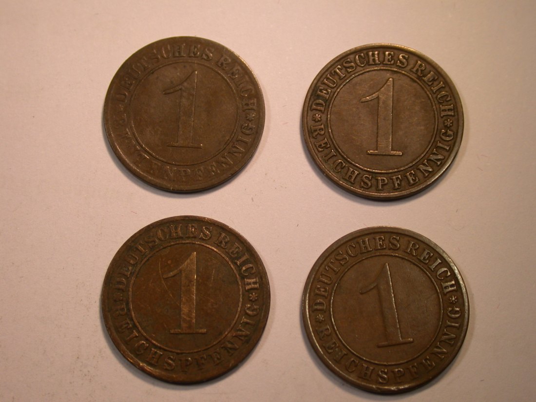  J22  Weimar  1 Reichspfennig 1924,29,31 und 1934 A in ss  4 Münzen  Originalbilder   