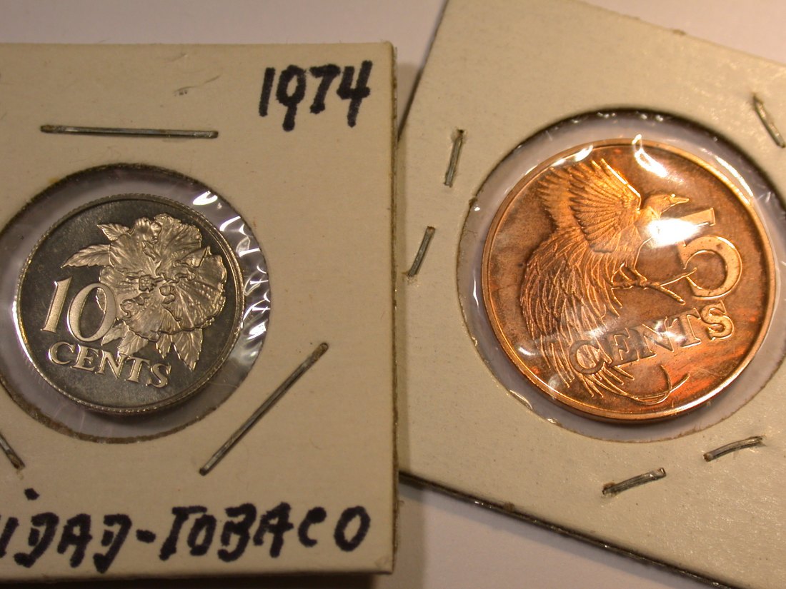 J23 Trinidad u. Tobago 1974 5 und 10 Cents in PP Proof 2 Münzen Originalbilder