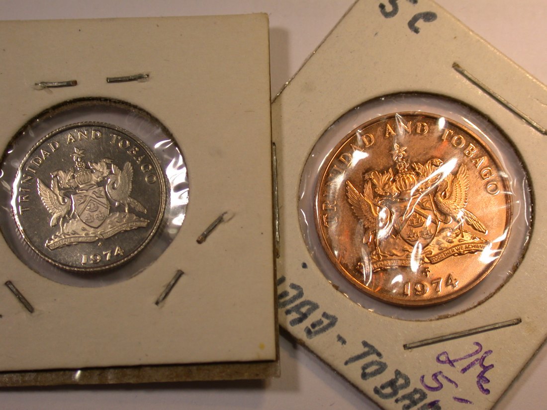  J23 Trinidad u. Tobago  1974 5 und 10 Cents in PP Proof  2 Münzen      Originalbilder   