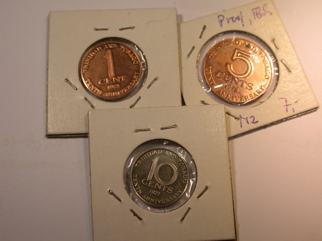  J23 Trinidad u. Tobago  1972 1,5 und 10 Cents in PP Proof  3 Münzen      Originalbilder   