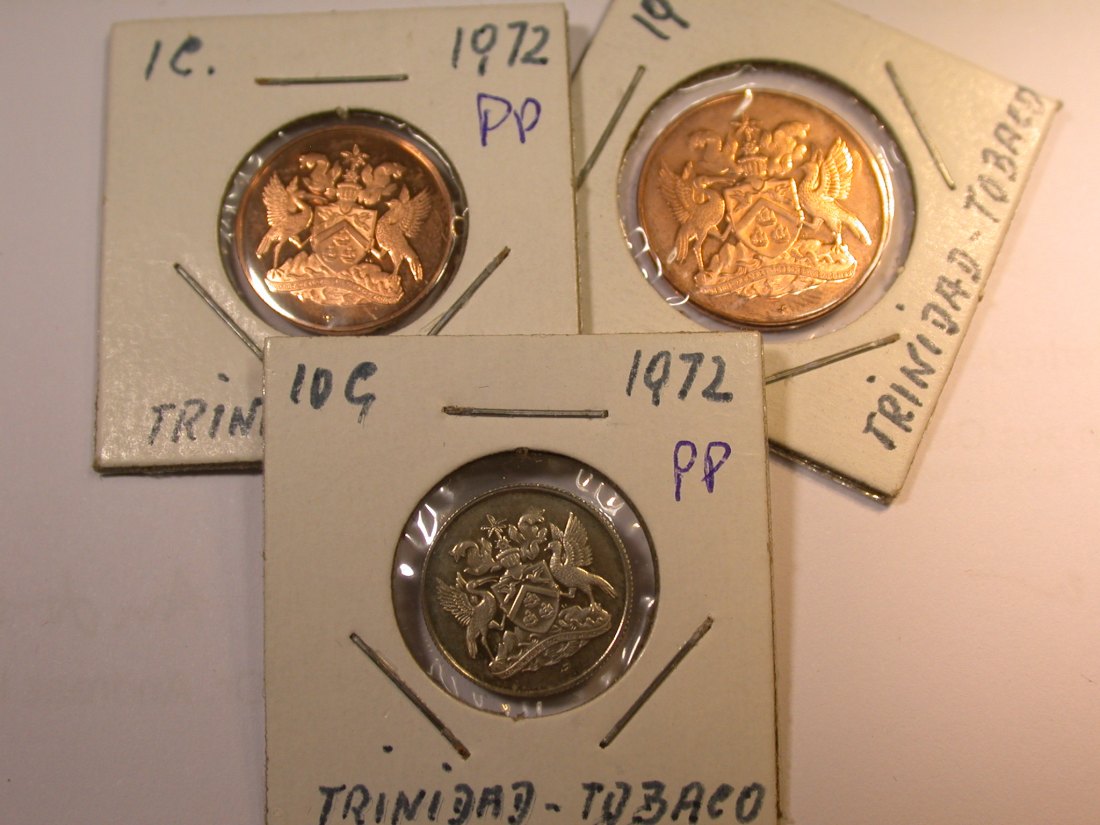  J23 Trinidad u. Tobago  1972 1,5 und 10 Cents in PP Proof  3 Münzen      Originalbilder   