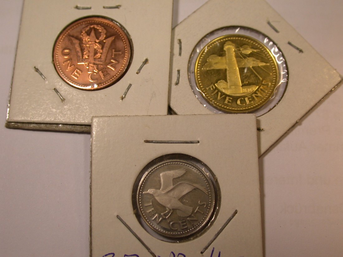  J23 Barbados  1, 5, und 10 Cents 1973 in PP Proof  3 Münzen    Originalbilder   
