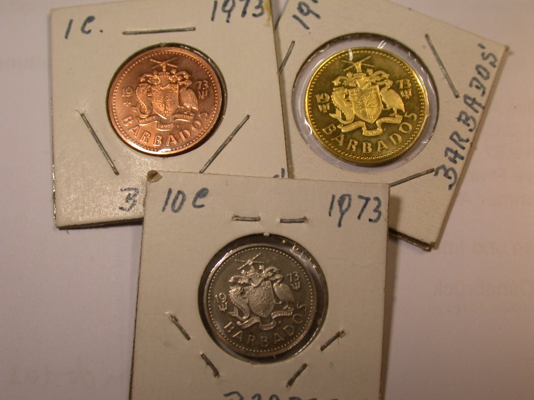  J23 Barbados  1, 5, und 10 Cents 1973 in PP Proof  3 Münzen    Originalbilder   