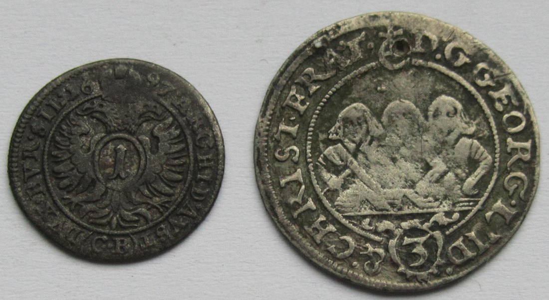  Schlesien: 1 Kreuzer 1697 + 3 Kreuzer 1656   