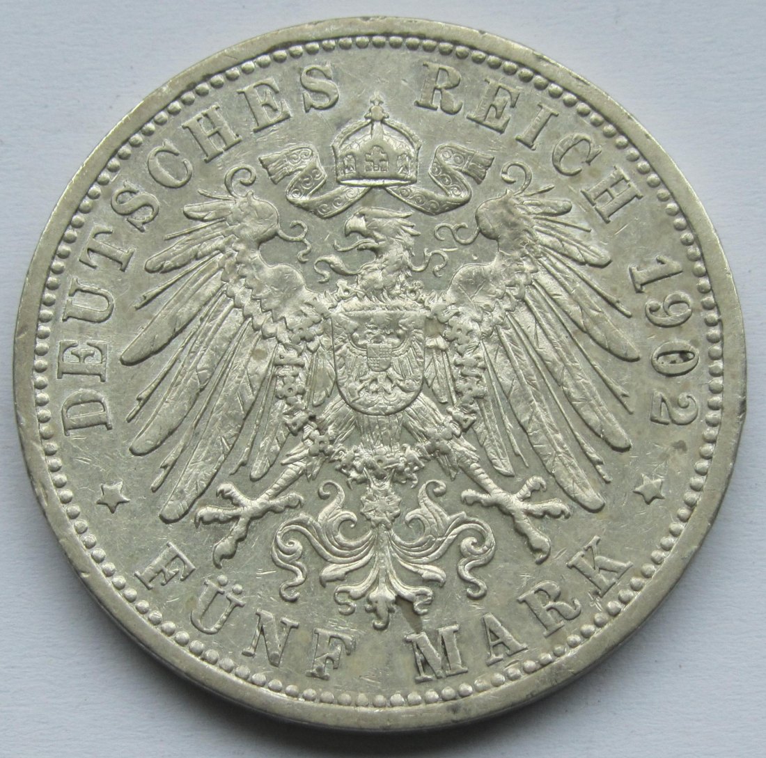  Kaiserreich: Baden, 5 Mark Friedrich I. (Jaeger 33), 1902   