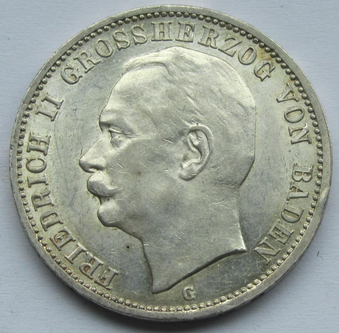  Kaiserreich: Baden, 3 Mark Friedrich II. (Jaeger 39), 1915, seltener Jahrgang   