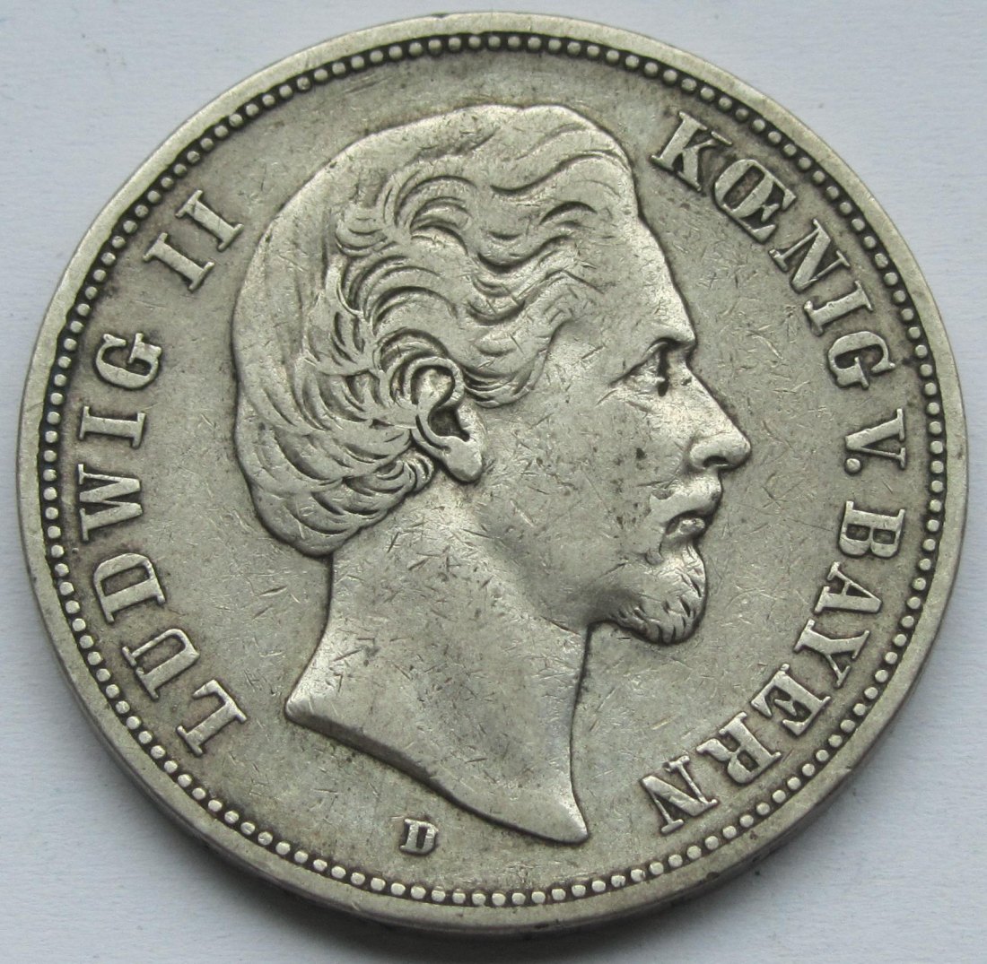 Kaiserreich: Bayern, 5 Mark Ludwig II. (Jaeger 42), 1874   