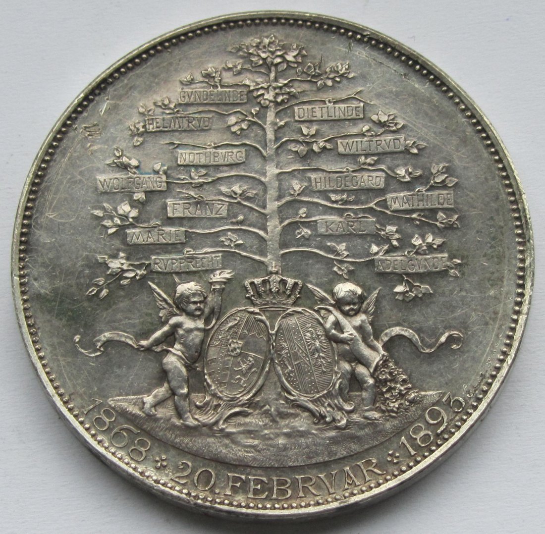  Kaiserreich: Bayern, große Silbermedaille auf die Silberne Hochzeit von 1893   