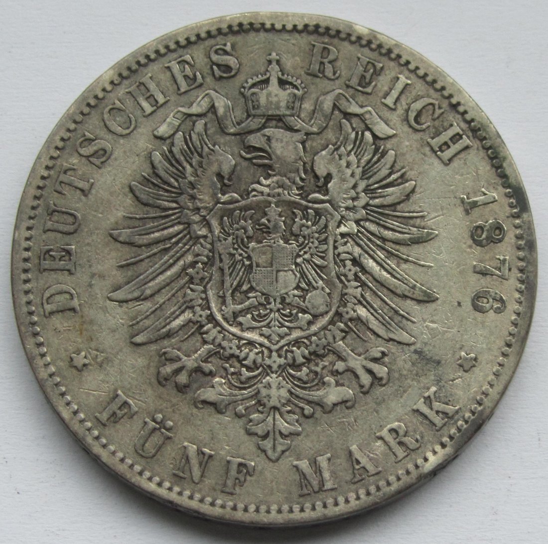  Kaiserreich: Hamburg, 5 Mark (Jaeger 62), 1876   