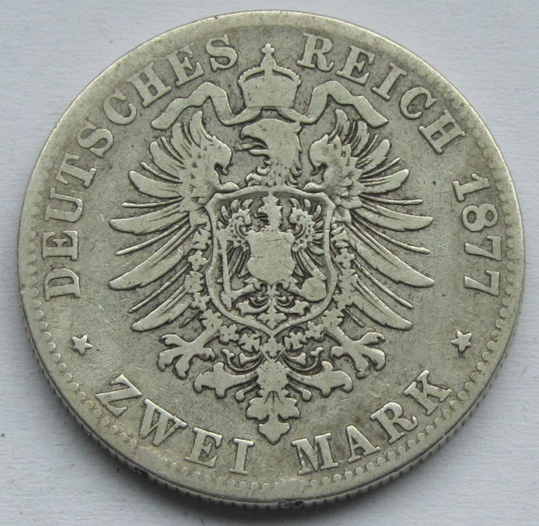  Kaiserreich: Hessen, 2 Mark Ludwig III. (Jaeger 66), 1877   