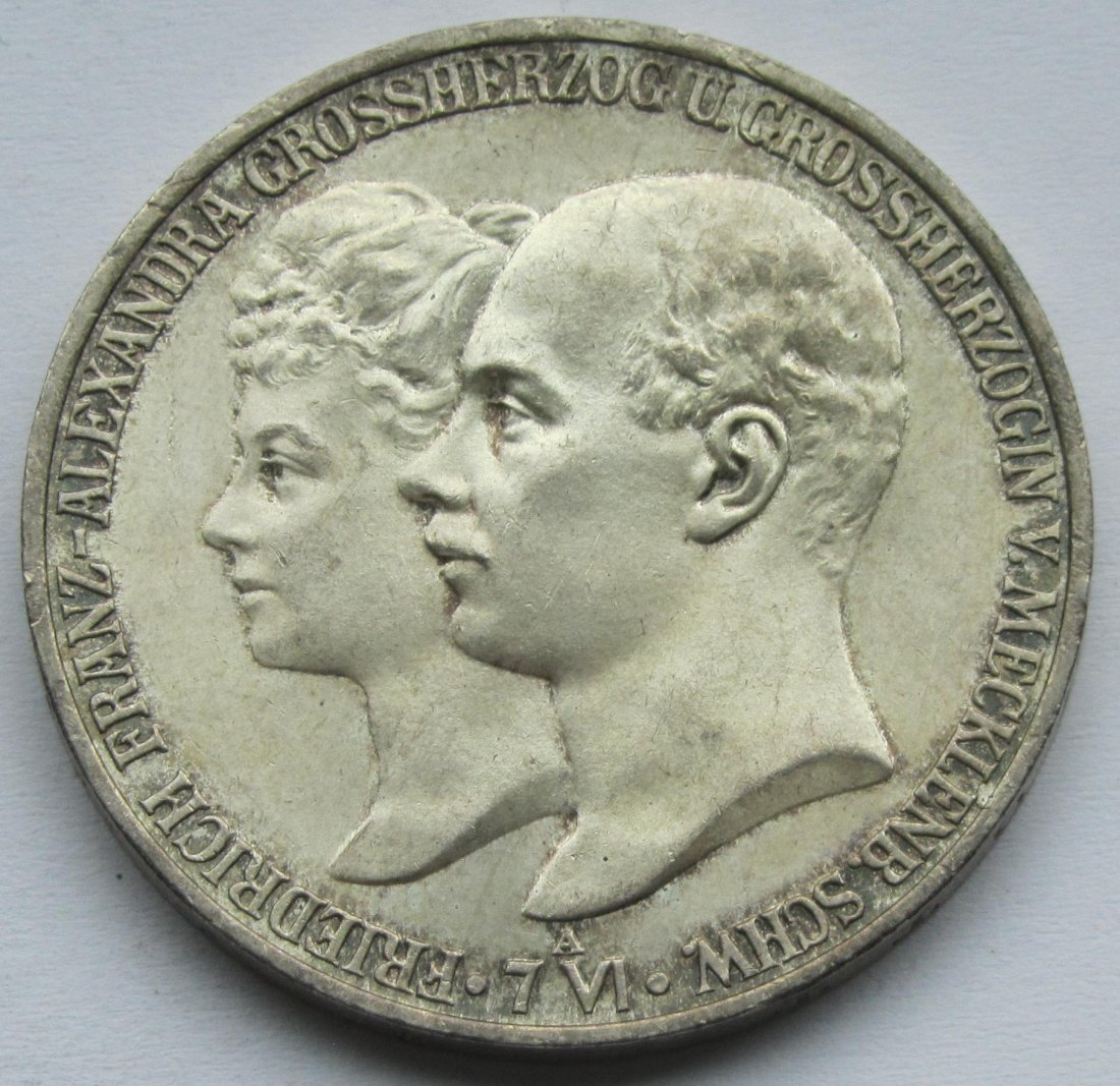  Kaiserreich: Mecklenburg-Schwerin, 5 Mark Hochzeit 1904 (Jaeger 87)   
