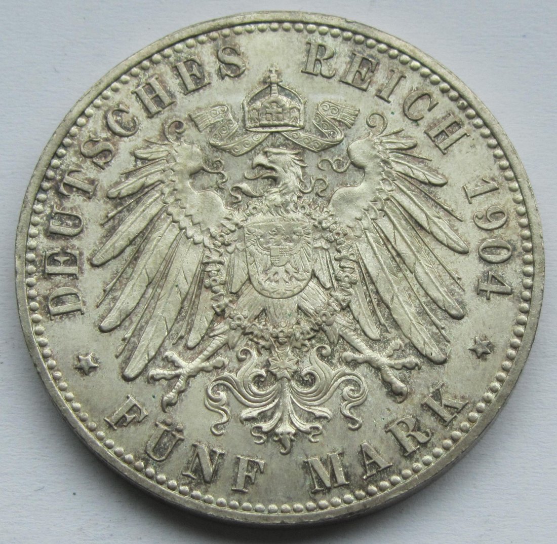 Kaiserreich: Mecklenburg-Schwerin, 5 Mark Hochzeit 1904 (Jaeger 87)   