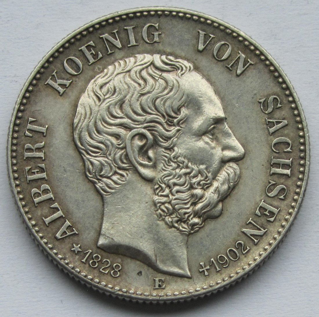  Kaiserreich: Sachsen, 2 Mark Albert auf den Tod (Jaeger 127), 1902   
