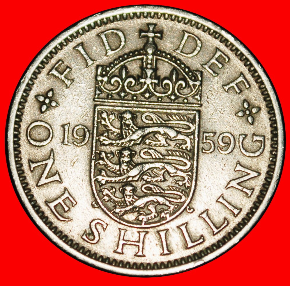 Ⰶ ENGLISCHER (1954-1970): GROSSBRITANNIEN★1 SHILLING 1959! ELISABETH II. (1953-2022)★OHNE VORBEHALT!