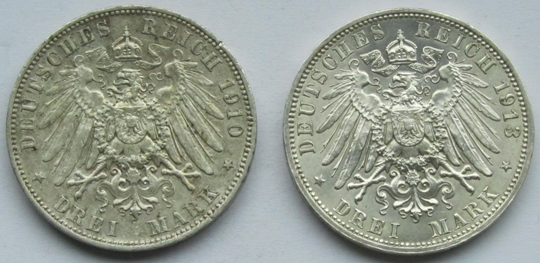  Kaiserreich: Sachsen, zwei verschiedene 3 Mark   