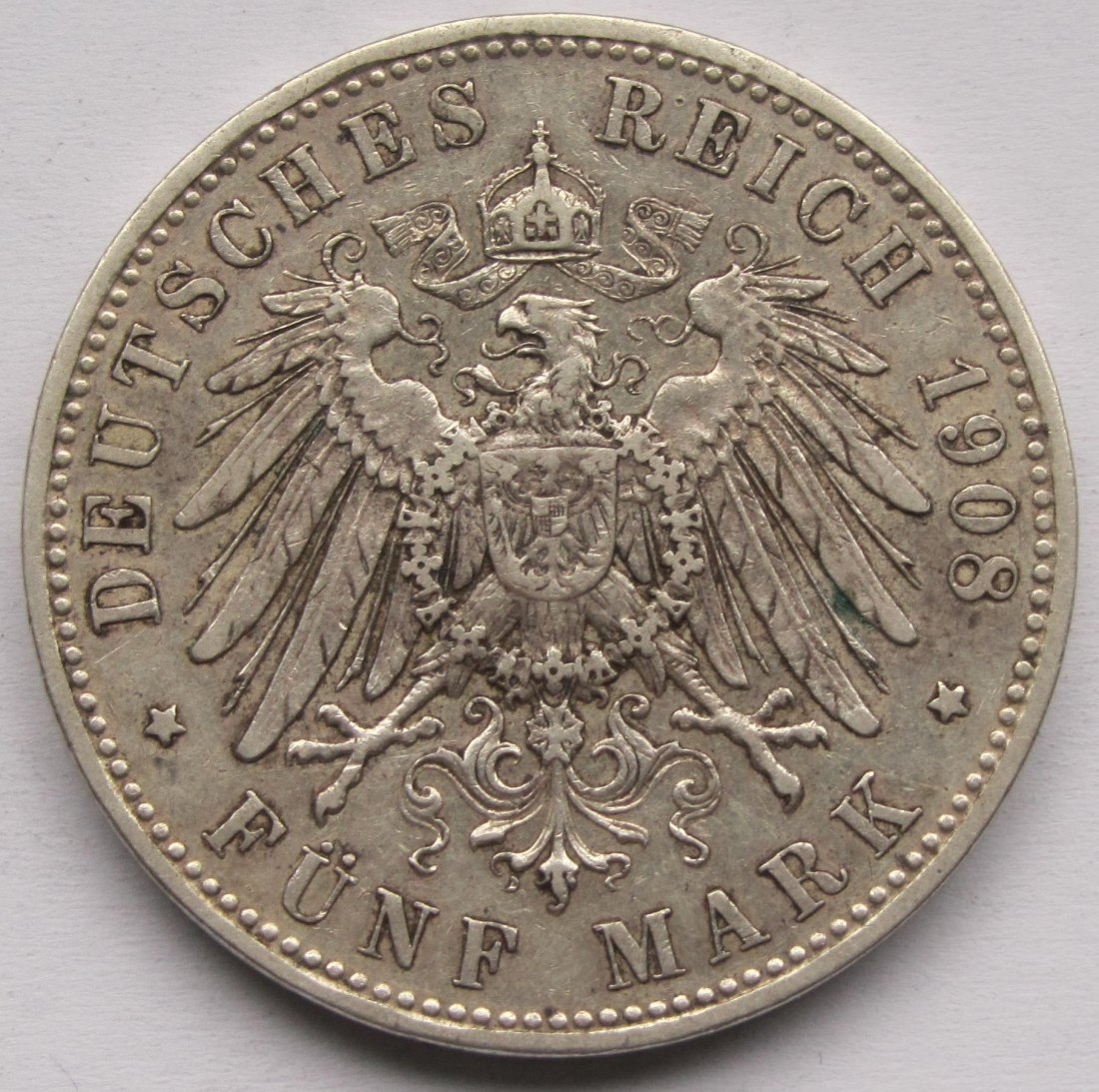  Kaiserreich: Sachsen-Meiningen, 5 Mark Georg II. (Jaeger 153), 1908   