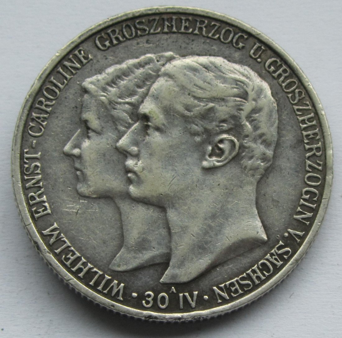  Kaiserreich: Sachsen-Weimar-Eisenach, 2 Mark Hochzeit 1903 (Jaeger 158)   