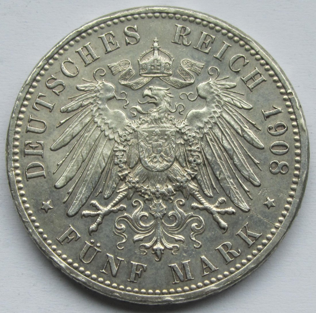  Kaiserreich: Sachsen-Weimar-Eisenach, 5 Mark Universität Jena 1908 (Jaeger 161)   