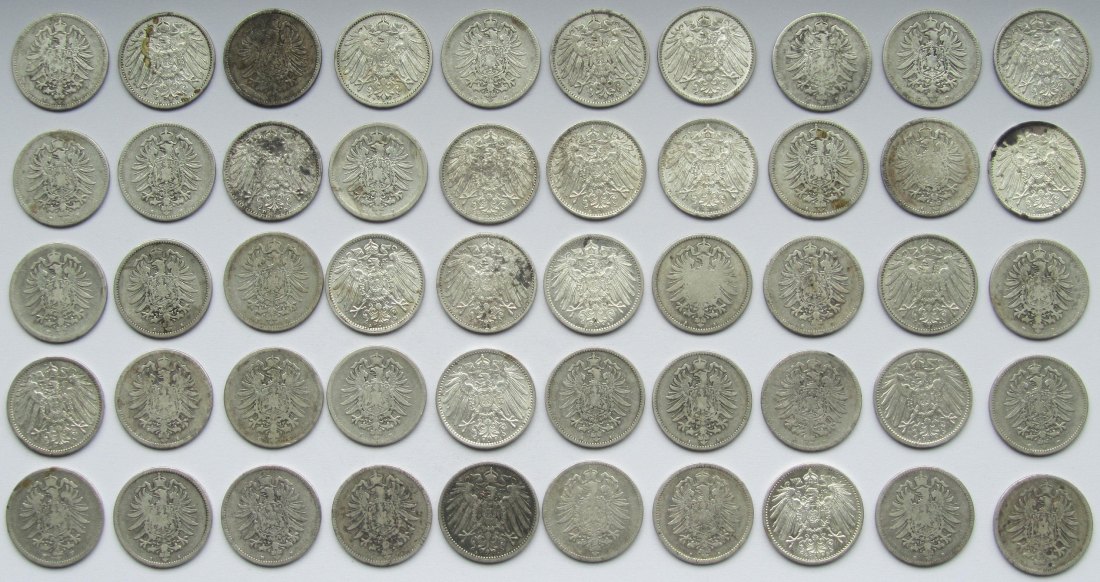  Kaiserreich: 50 x 1 Mark, zusammen 250 g Feinsilber   