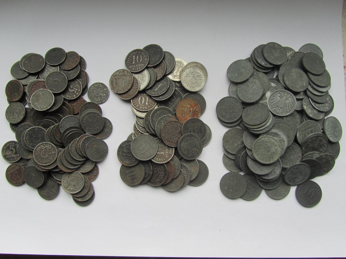  Kaiserreich: 100 x 5 Pfennig Eisen + 50 x 10 Pfennig Eisen + 100 x 10 Pfennig Zink   
