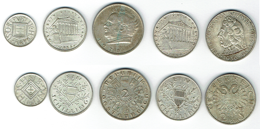  SZAIVERT 1. REPUBLIK ÖSTERREICH 2 SCHILLING 1928 1936 1 SCHILLING 1924 1925 1/2 SCHILLING 1926   