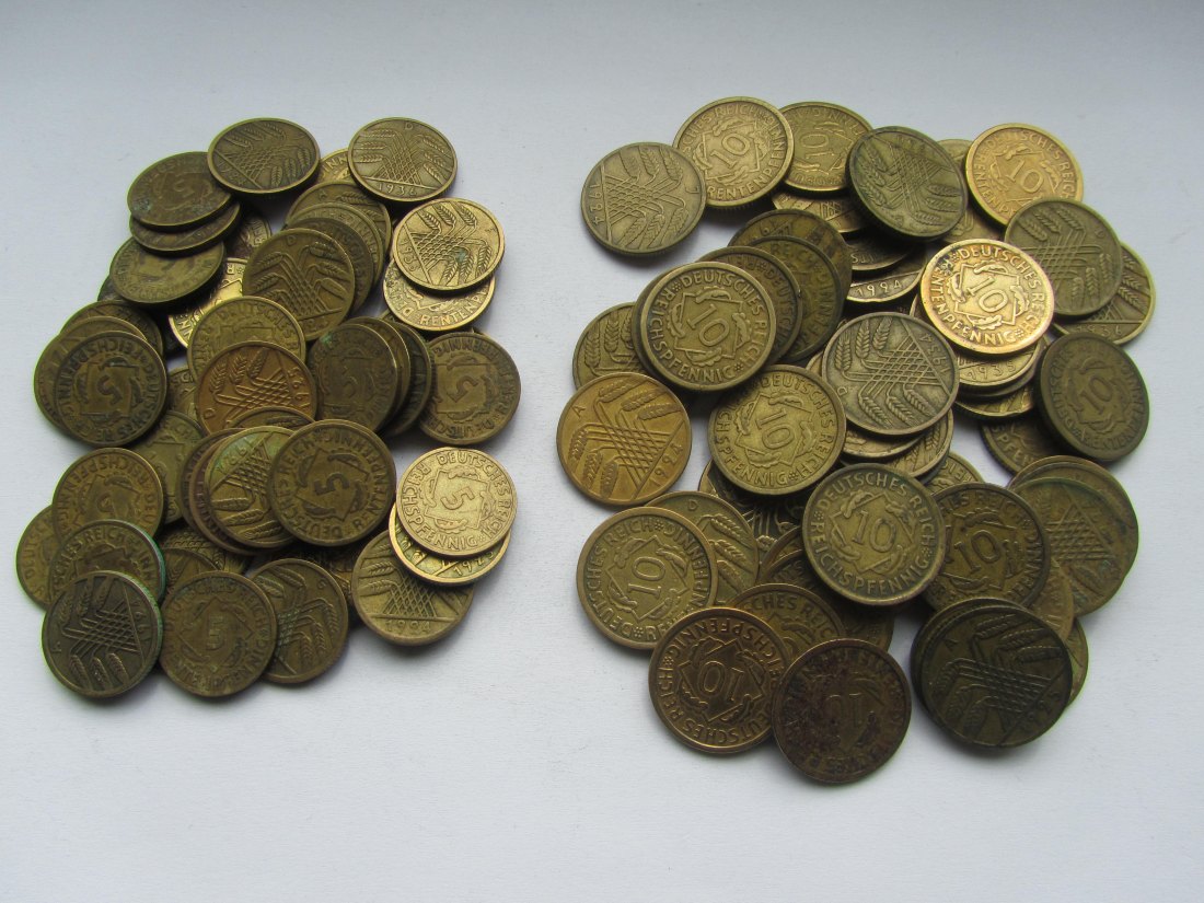  Weimarer Republik: 50 x 5 Pfennig (Jaeger 308 + 316) + 50 x 10 Pfennig (Jaeger 309 + 317)   