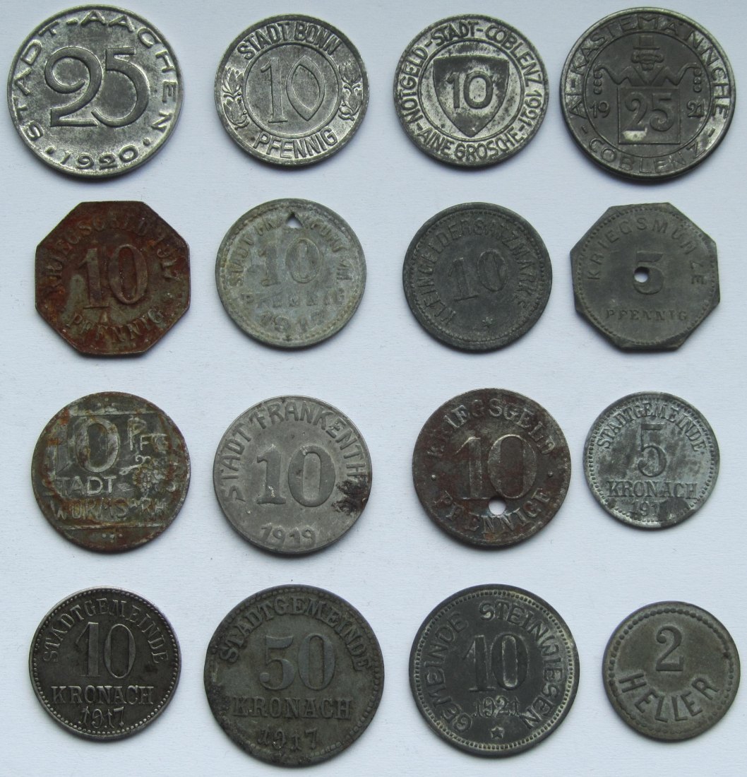  Notgeld: Lot aus 16 verschiedenen Münzen   