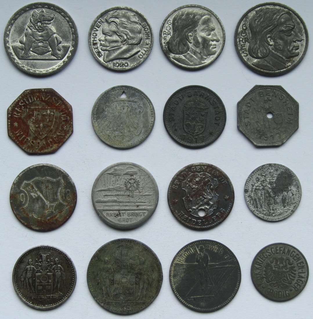  Notgeld: Lot aus 16 verschiedenen Münzen   