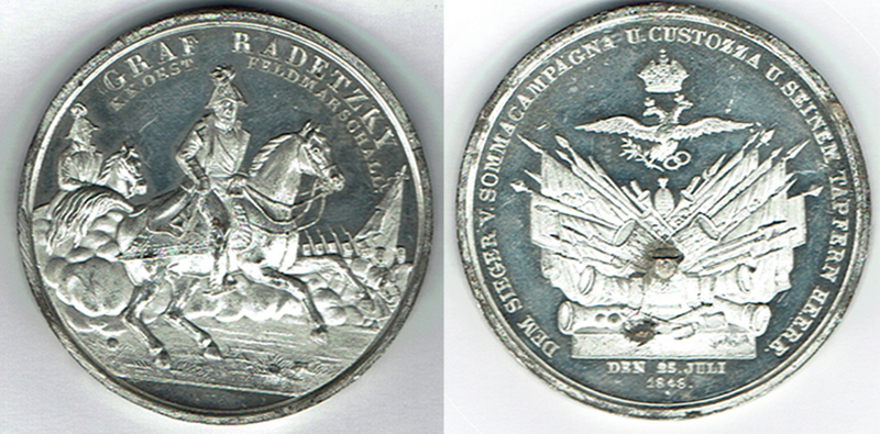  SZAIVERT ÖSTERREICH FELDMARSCHALL GRAF RADETZKY ZINNMEDAILLE 1848 SOMMACAMPAGNA CUSTOZZA   