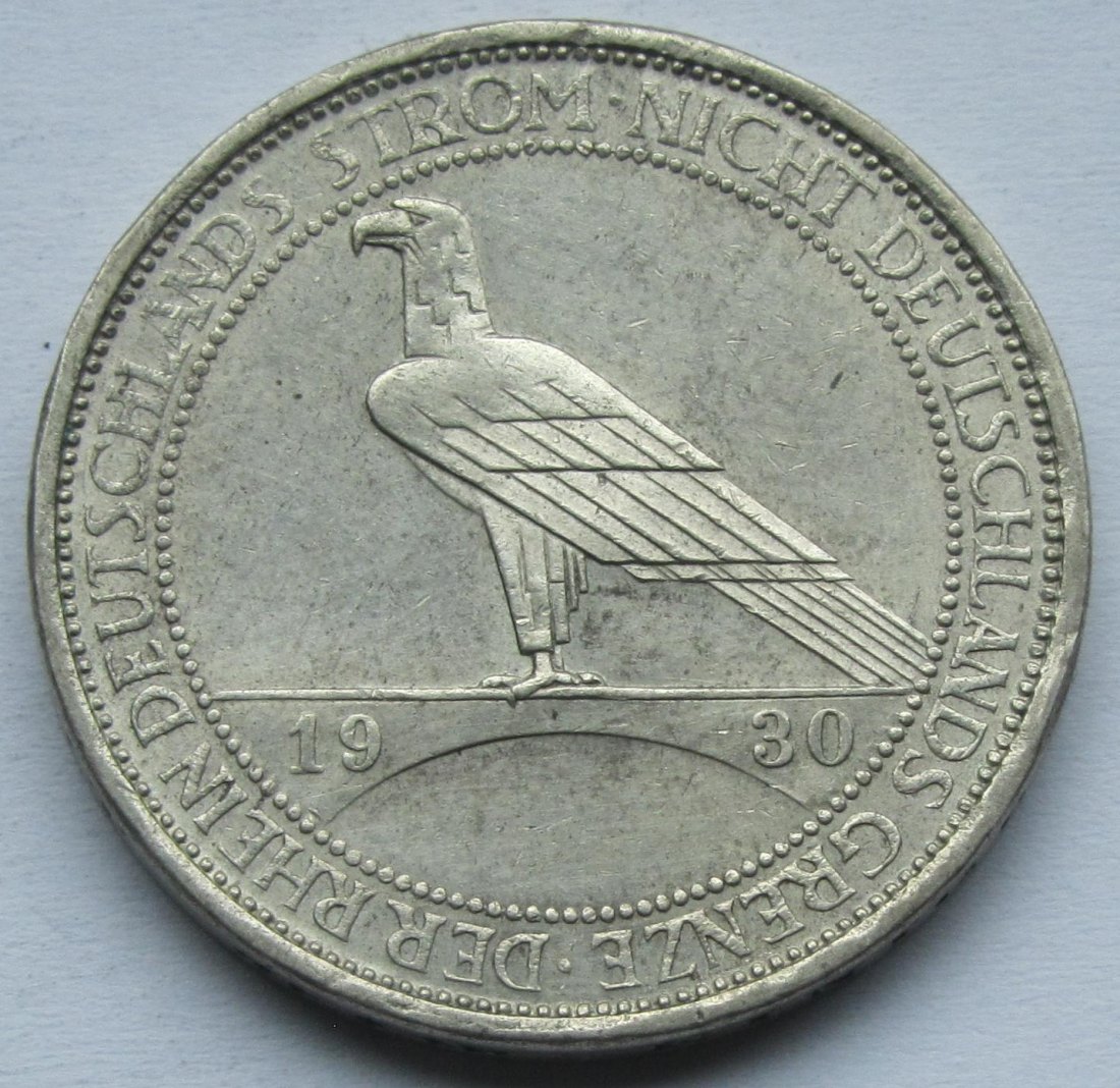  Weimarer Republik: 3 Mark Rheinlandräumung (Jaeger 345), 1930 A   