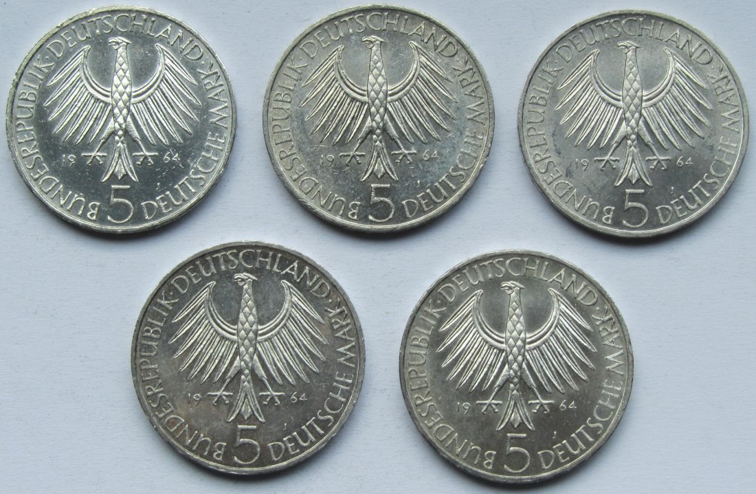 Deutschland: 5 DM Fichte 1964, 5 Stück   