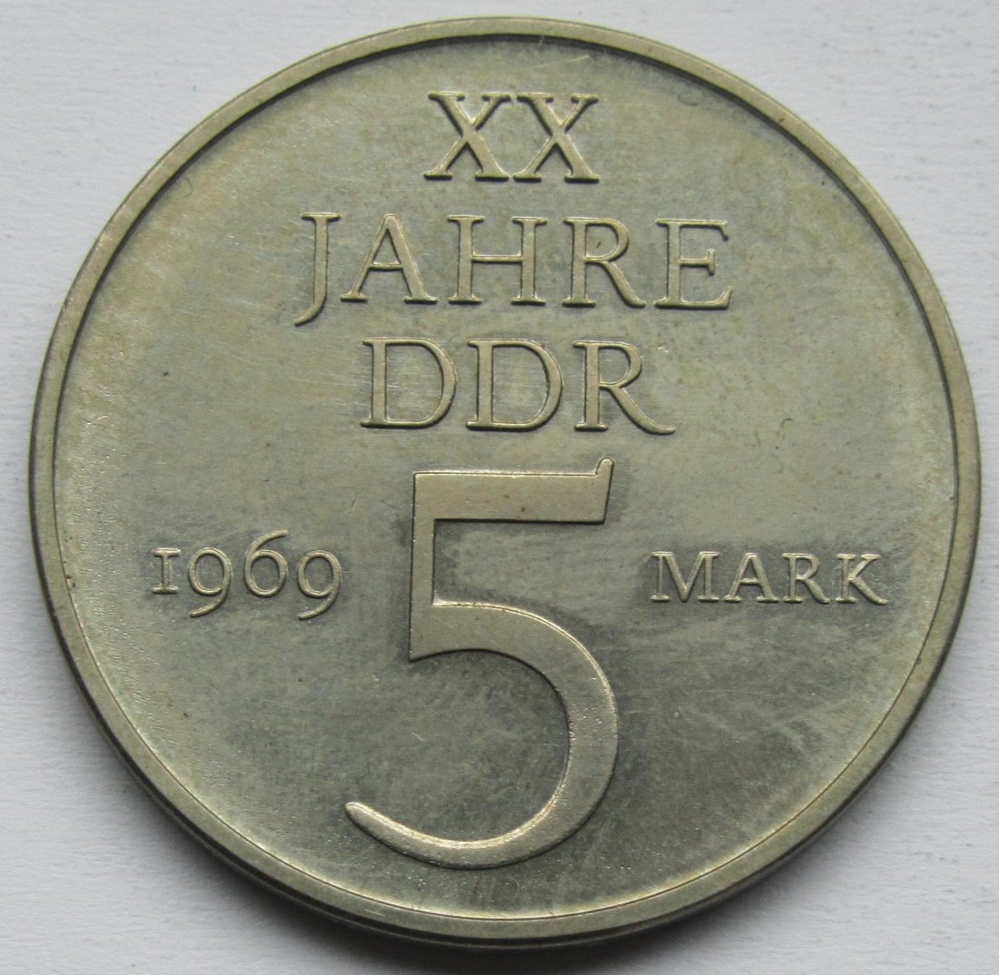  DDR: 5 Mark 20 Jahre DDR 1969, Ausgabe in Kupfer-Nickel   
