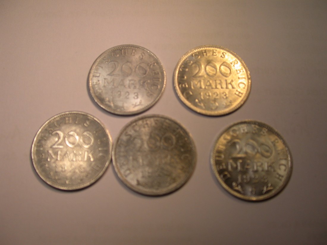 J25 Weimar 200 Mark A,D,E,F und G 5 Münzen vz oder besser Originalbilder