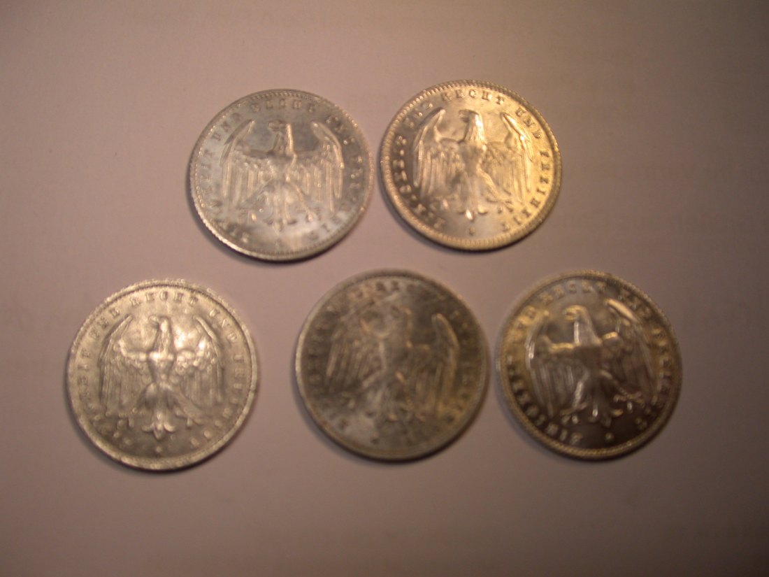  J25  Weimar  200 Mark A,D,E,F und G  5 Münzen vz oder besser  Originalbilder   