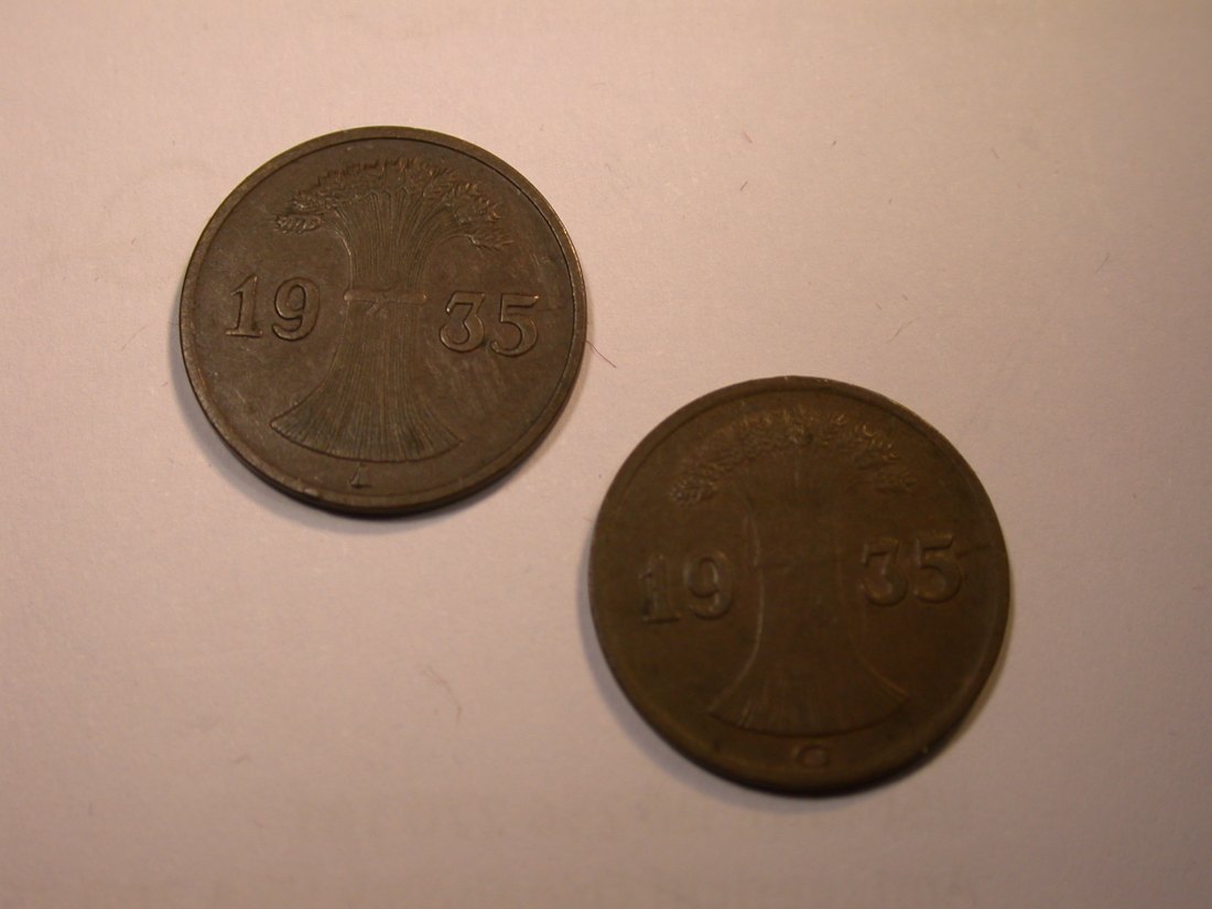 J25 Weimar 2 Reichspfennig 1935 A und G 2 Münzen in ss oder besser Originalbilder