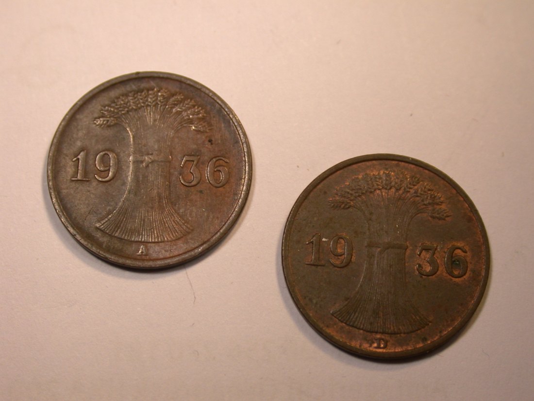 J25 Weimar 2 Reichspfennig 1936 A und D 2 Münzen in ss oder besser Originalbilder
