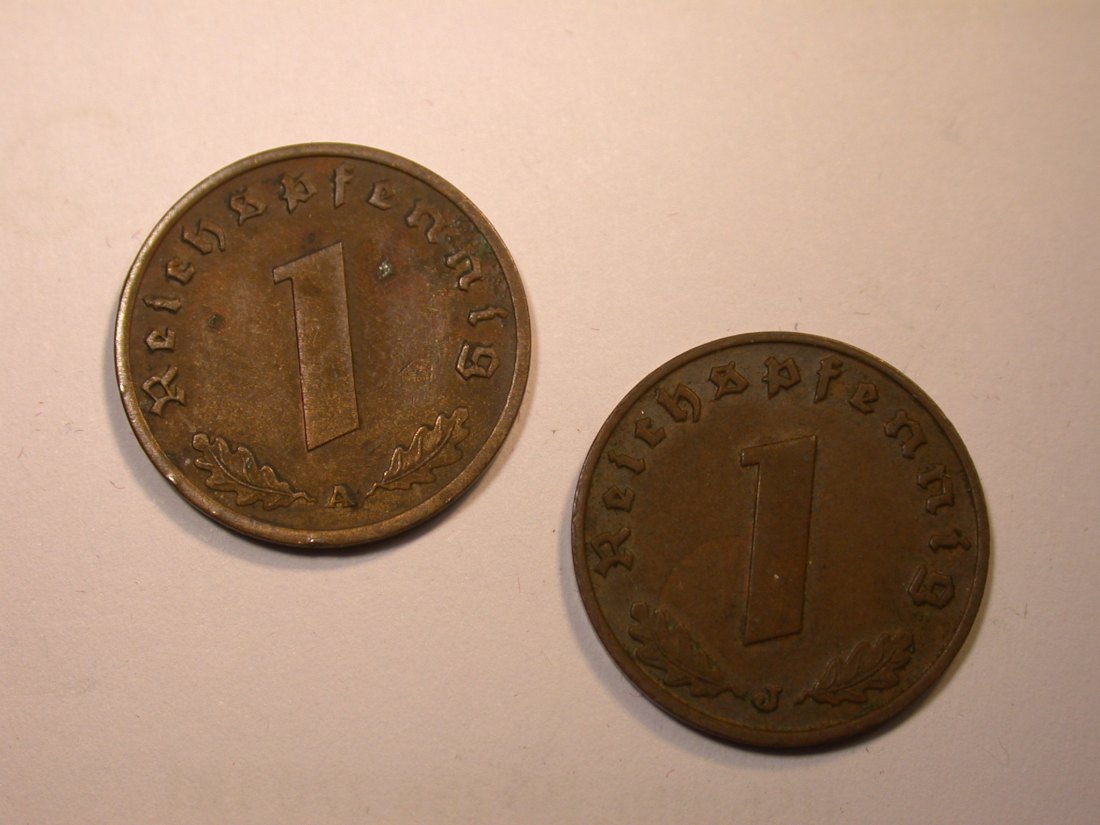 J25 3.Reich 1 Reichspfennig 1938 A und J 2 Münzen in ss oder besser Originalbilder