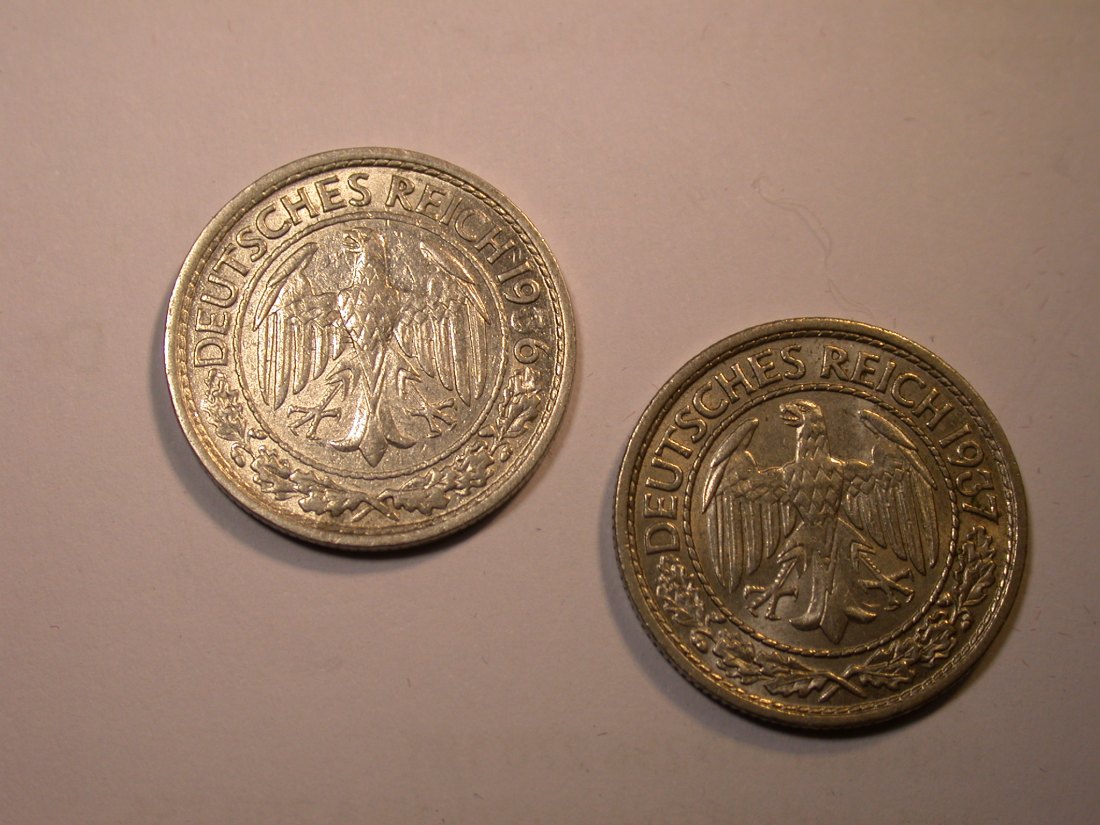  J25  3.Reich  50 Pfennig 1936 A und 1937 A in f.vz  Originalbilder   