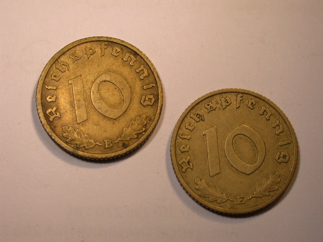 J25 3.Reich 10 Pfennig 1939 B und E 2 Münzen in ss oder besser Originalbilder