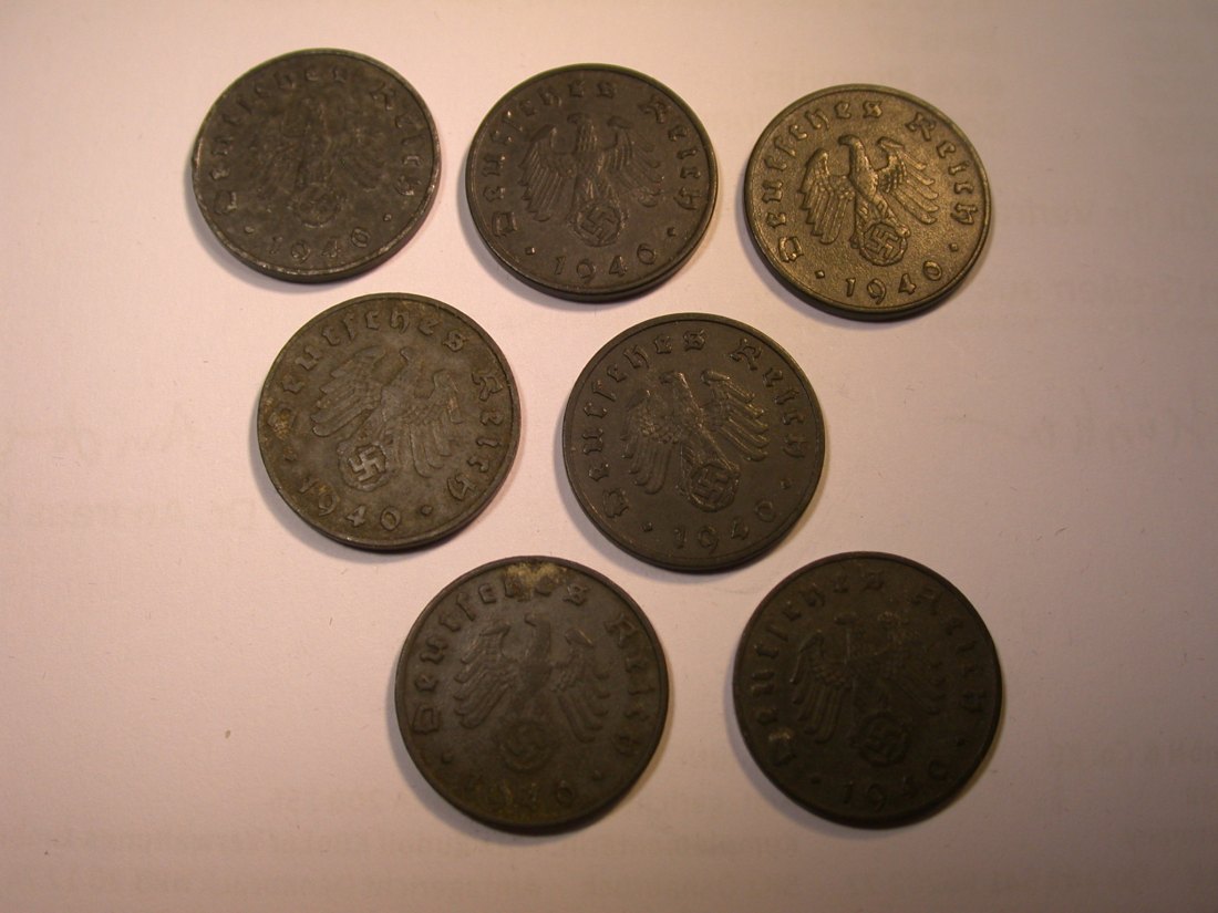  J25  3.Reich  10 Pfennig 1940 A,B,D,E,F,G und J  7 Münzen in ss oder besser  Originalbilder   