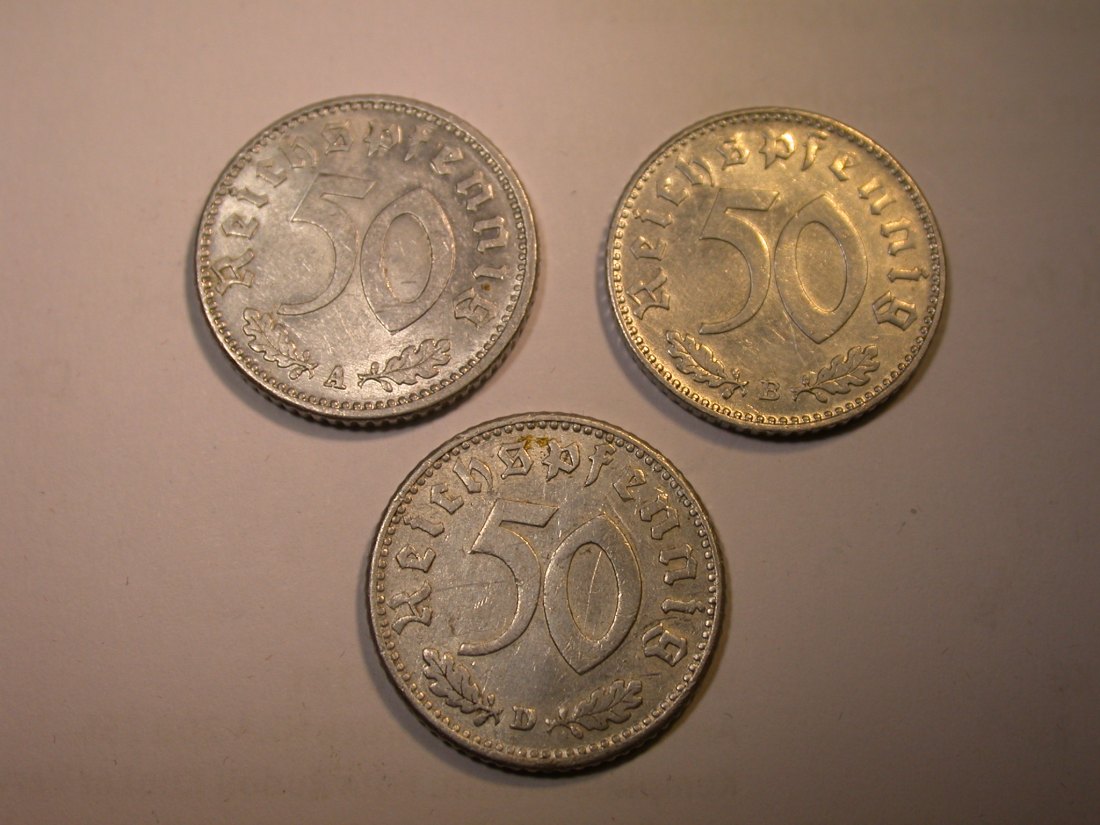 J25 3.Reich 50 Pfennig 1943 A,B und D 3 Münzen in ss oder besser Originalbilder