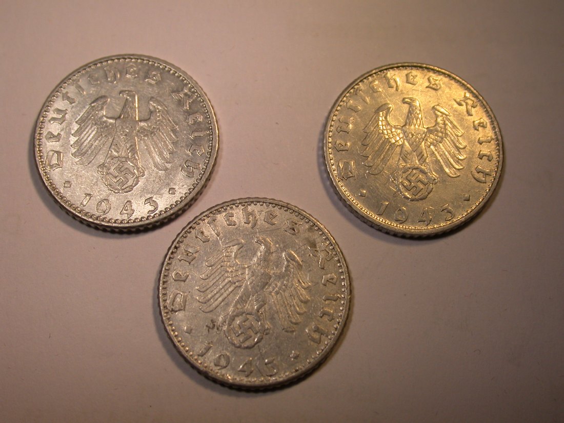  J25  3.Reich  50 Pfennig 1943 A,B und D  3 Münzen in ss oder besser  Originalbilder   